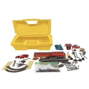 Vintage Gabriel Erector Set Metal Building Parts Lot in Yellow Carry Case
